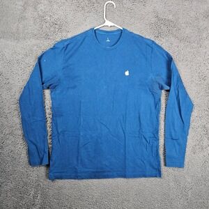 Apple Mens Large Long Sleeve T-Shirt Blue‎ Cotton Crew Neck Tech Logo Shirt